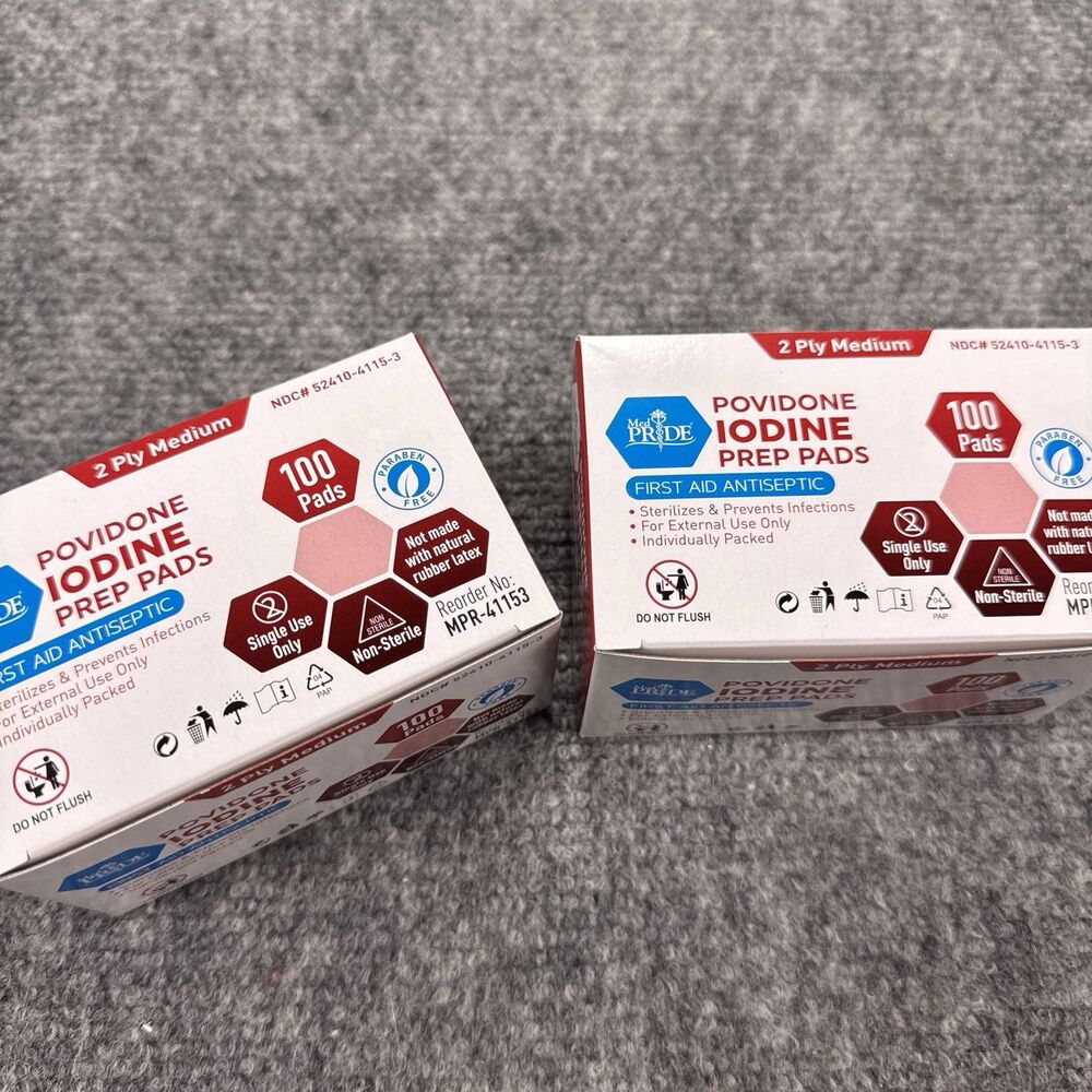 Med Pride Povidone Iodine Prep Pads Antiseptic Skin Prep First Aid Wipes 200ct